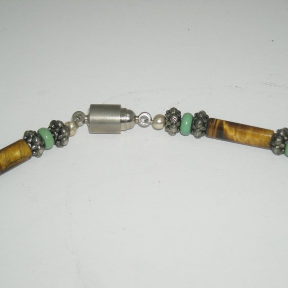 Men's Hand Crafted Tigers Eye Turquoise 22" Beaded Necklace Magnetic Closure - Picture 5 of 6